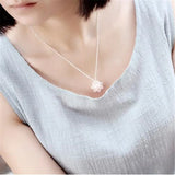 925 Silver Lotus Flower Pearl Pendant Necklace for Women