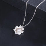 925 Silver Lotus Flower Pearl Pendant Necklace for Women