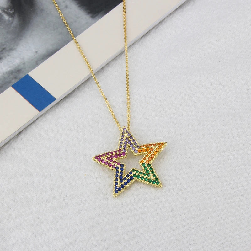 Heart-shaped Star Necklace Gold-plated Zircon Pendant