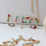 Rainbow CZ Initials Alphabet Necklace for Women