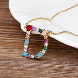 Rainbow CZ Initials Alphabet Necklace for Women