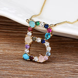 Rainbow CZ Initials Alphabet Necklace for Women