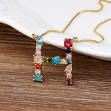 Rainbow CZ Initials Alphabet Necklace for Women