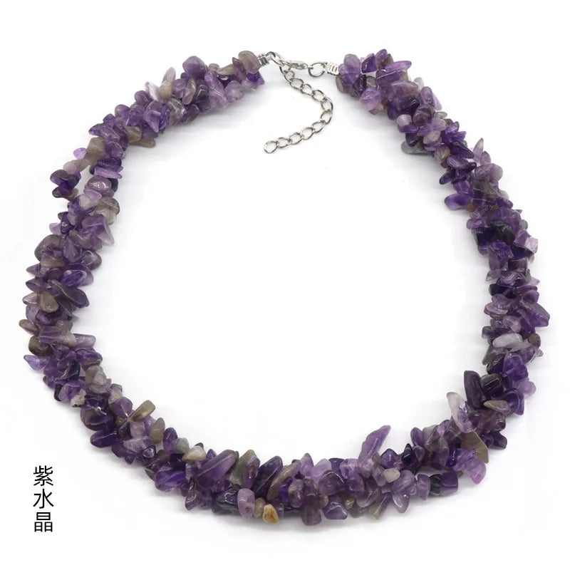 Natural Amethysts Stone Bead Strand Necklace Boho Style Crystal Beaded Necklaces