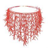 Exaggerated Beaded Tassel Collar Coral Necklace