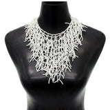 Exaggerated Beaded Tassel Collar Coral Necklace