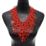 Exaggerated Beaded Tassel Collar Coral Necklace