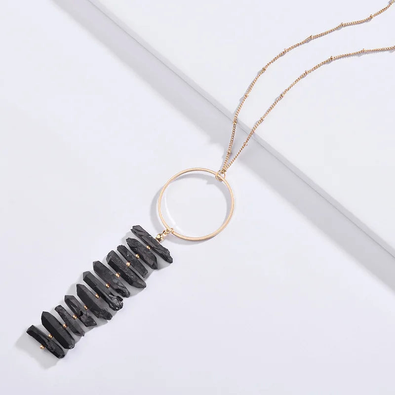 Metallic Quartz Stone Pendant Statement Necklace for Women