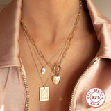 S925 Silver Star Moon Pendant Necklace Women Lock Love Heart Chain