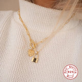S925 Silver Star Moon Pendant Necklace Women Lock Love Heart Chain