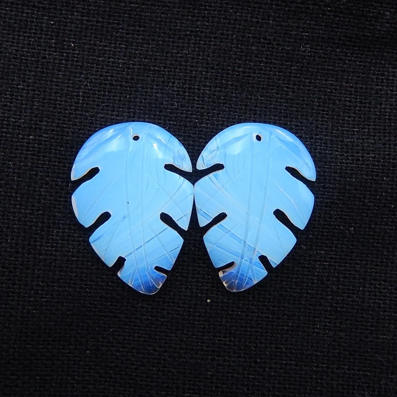 Opalite Carved Leaves Earrings, Birthday Gift, Natural Stone Jewelry