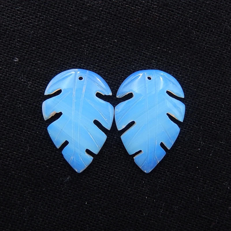 Opalite Carved Leaves Earring Beads 24x17x3mm