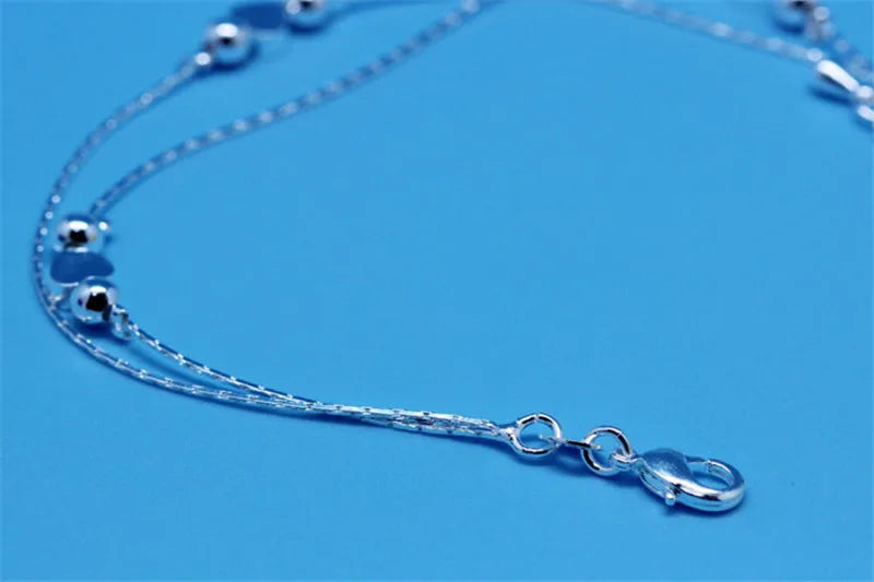 Lady Silver 925 Bracelet Heart Double Layer Anklets