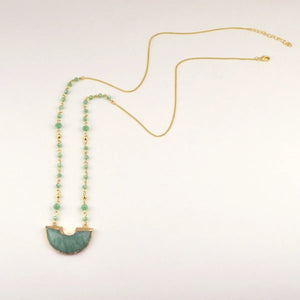 Long Chain Amazonite Stone Pendant Necklace for Women