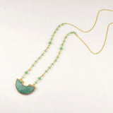Long Chain Amazonite Stone Pendant Necklace for Women