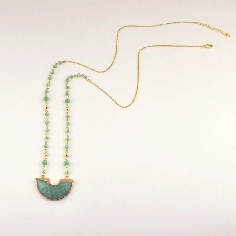 Long Chain Amazonite Stone Pendant Necklace for Women