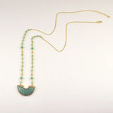 Long Chain Amazonite Stone Pendant Necklace for Women