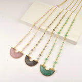 Long Chain Amazonite Stone Pendant Necklace for Women
