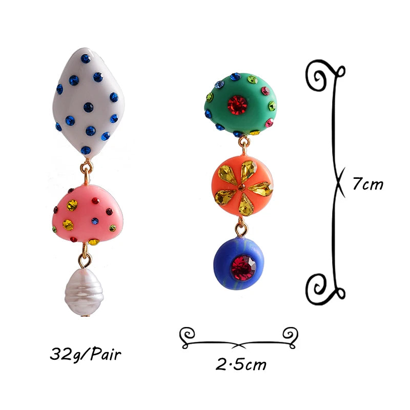Colorful Acrylic Irregular Drop Earring with Crystals Pendant