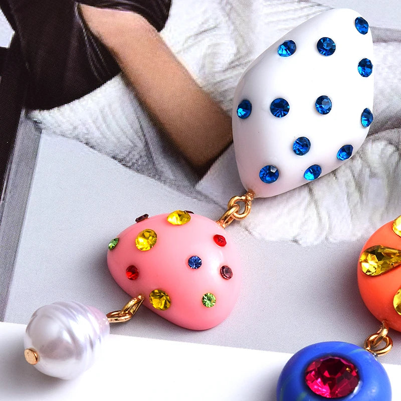 Colorful Acrylic Irregular Drop Earring with Crystals Pendant