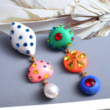 Colorful Acrylic Irregular Drop Earring with Crystals Pendant