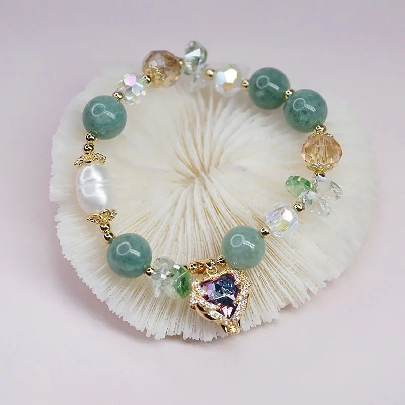 Love Heart Zircon Pendant Baroque Pearls Bracelet