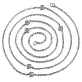 Mom Gift CZ Rhinestone Long Sweater Chain Necklace Silver Jewelry