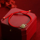 Lucky Beads Hetian Jade Red Rope Chain Bracelet Fine Jewelry ASL169