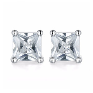 925 Sterling Silver Rhombus Stud Earrings with Zircon for Women