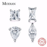 925 Sterling Silver Rhombus Stud Earrings with Zircon for Women