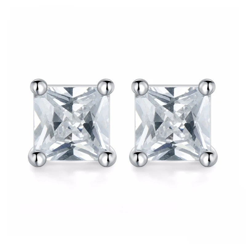 925 Sterling Silver Rhombus Stud Earrings with Zircon for Women