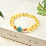 Natural Amber Skyblue Magnesite Flower Red Agate Bracelet