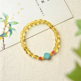 Natural Amber Skyblue Magnesite Flower Red Agate Bracelet