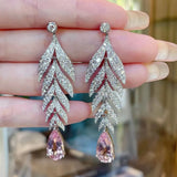 Arrival Pink Leaf Ear of Wheat Drop Earrings with 925 Stamp