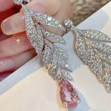 Arrival Pink Leaf Ear of Wheat Drop Earrings with 925 Stamp