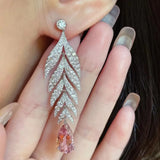 Arrival Pink Leaf Ear of Wheat Drop Earrings with 925 Stamp