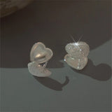Matte Heart Hoops Earrings 925 Sterling Silver Women Jewelry