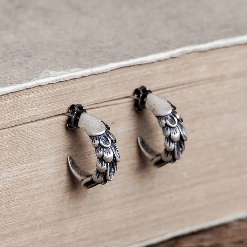 Mens Antique 925 Silver Eagle Claw Stud Earring