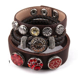 Arrival Metal Button Rhinestone Enamel Leather Bracelet for Women