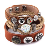 Arrival Metal Button Rhinestone Enamel Leather Bracelet for Women