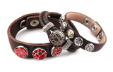 Arrival Metal Button Rhinestone Enamel Leather Bracelet for Women