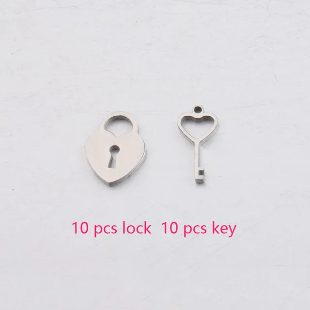 Heart Lock Pendant Key Charm DIY Necklace 20pc