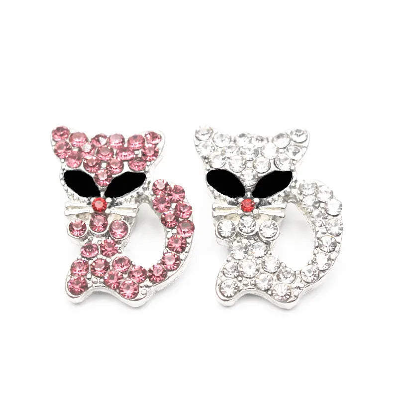 Rhinestone cat crystal Snap Buttons for 18mm Snap Bracelets