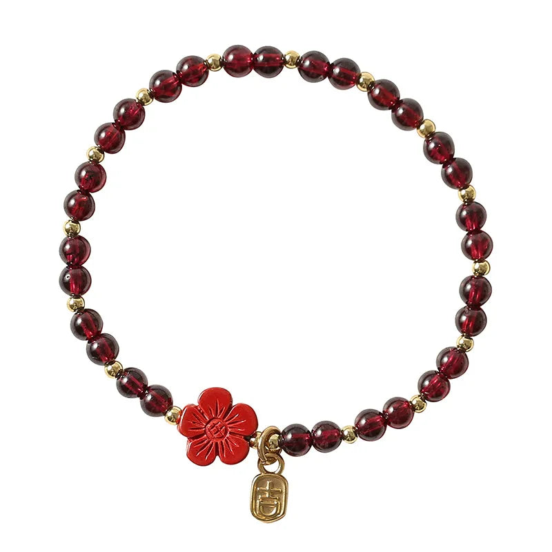 Natural Cinnabar Garnet Beaded Thin Bracelets Women Fine Jewelry