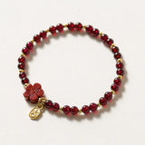 Natural Cinnabar Garnet Beaded Thin Bracelets Women Fine Jewelry