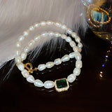 Freshwater Pearl Green Crystal 14K Filled Chain Necklace