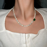 Freshwater Pearl Green Crystal 14K Filled Chain Necklace