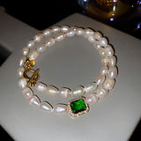 Freshwater Pearl Green Crystal 14K Filled Chain Necklace
