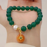 Green Agate Quartzite Flower Charm Bracelet