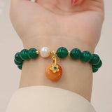 Green Agate Quartzite Flower Charm Bracelet